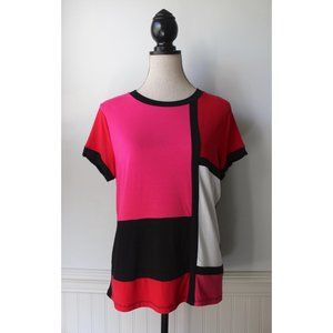 August Silk Red Pink Mondrian Color Block T-shirt